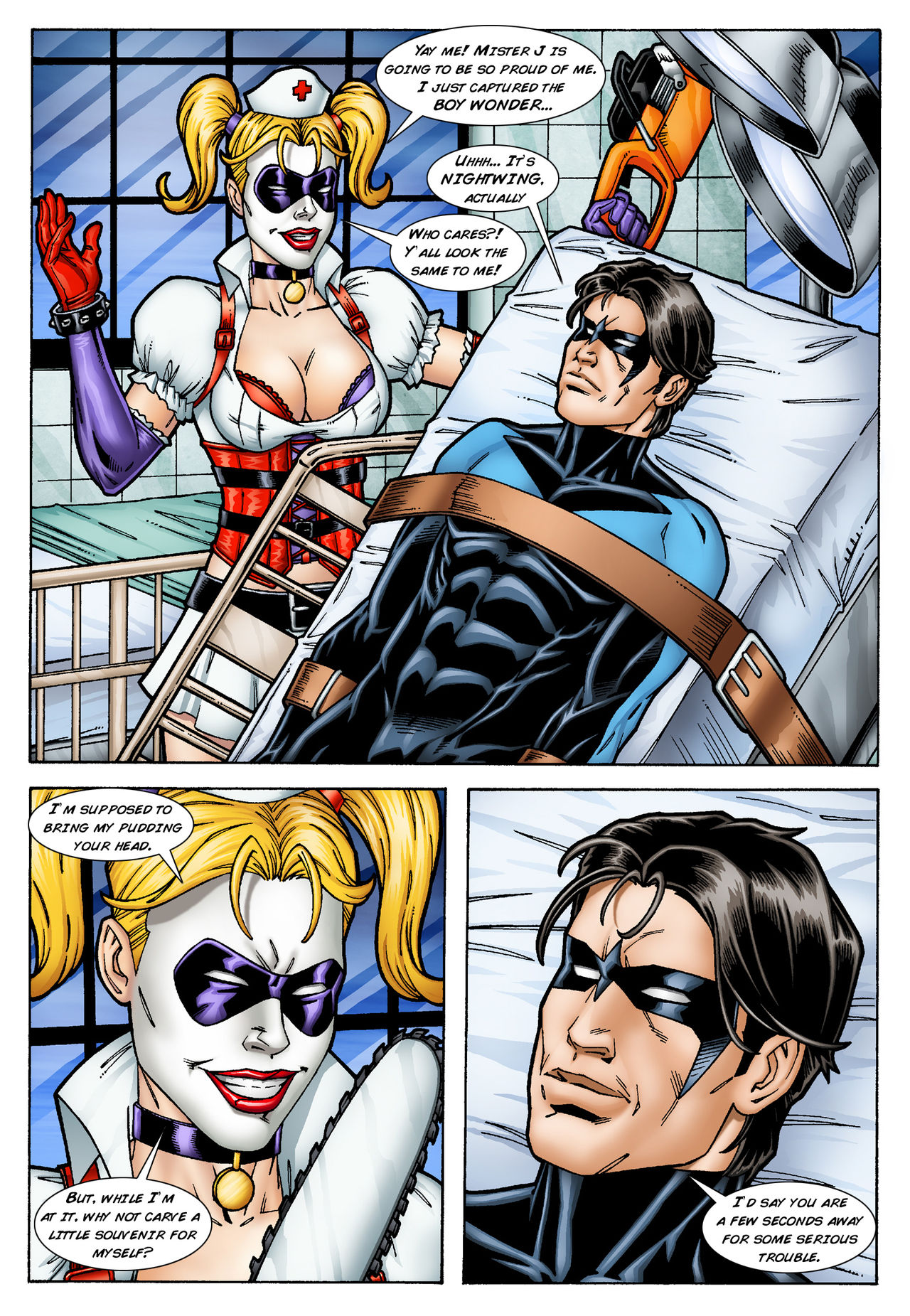 Batman and Nightwing discipline Harley Quinn page 1