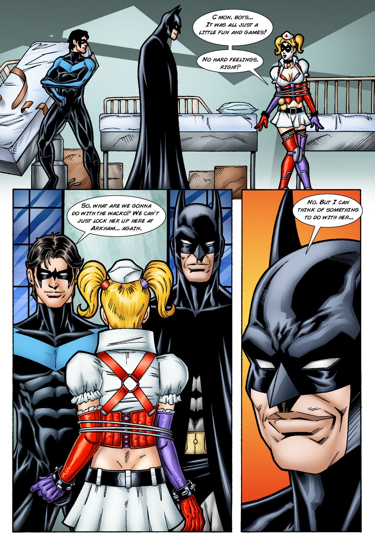 Batman and Nightwing discipline Harley Quinn page 4